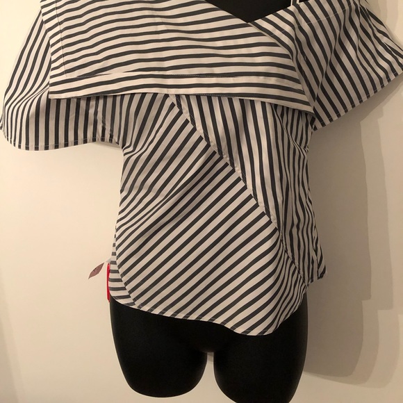 Theory Bryson Striped 1-shoulder Fold-over Top SZP - Picture 4 of 8